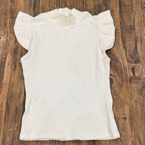 Storia Ivory Ruffle Sleeve Ribbed Knit Top Size M